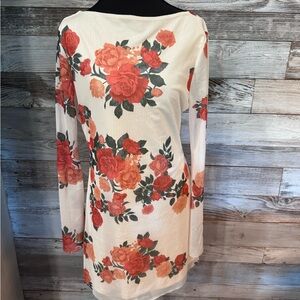 SHEIN White and Red Floral Long Sleeve Dress